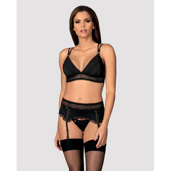 Obsessive Lolitte Elegant Black Bra & Thong Garter Belt Set (L/XL) - Extreme Toyz Singapore - https://extremetoyz.com.sg - Sex Toys and Lingerie Online Store