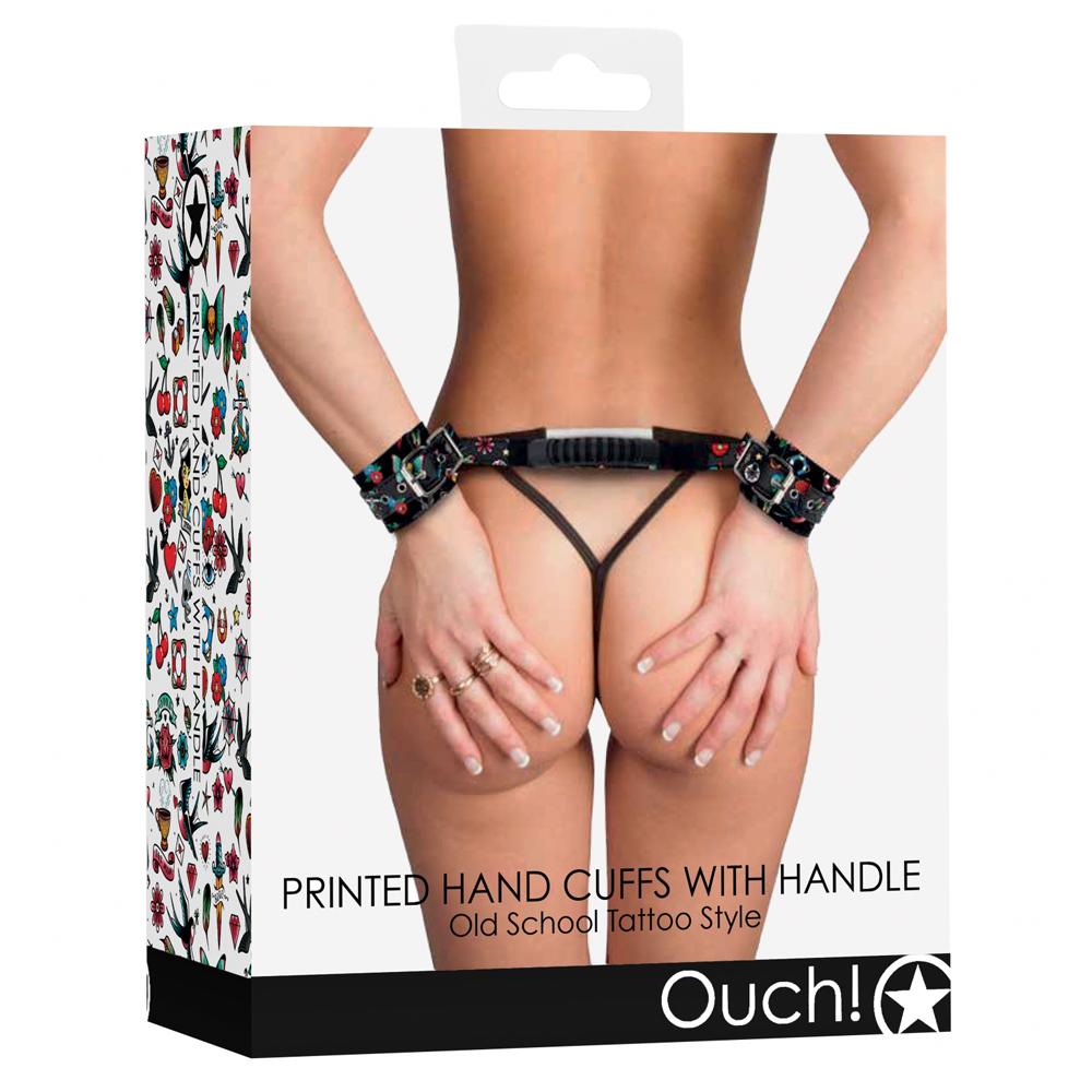 Shots America Printed Handcuffs with Handle - Old School Tattoo Style - Extreme Toyz Singapore - https://extremetoyz.com.sg - Sex Toys and Lingerie Online Store