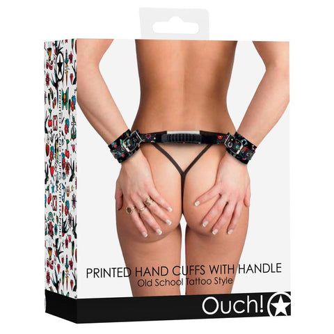 Shots America Printed Handcuffs with Handle - Old School Tattoo Style - Extreme Toyz Singapore - https://extremetoyz.com.sg - Sex Toys and Lingerie Online Store