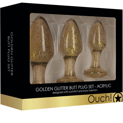 Shots America OUCH! Golden Glitter Butt Plug Set - Acrylic - Extreme Toyz Singapore - https://extremetoyz.com.sg - Sex Toys and Lingerie Online Store