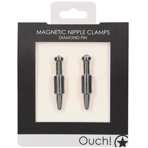 Shots America Ouch! Magnetic Nipple Clamps Diamond Pin - Grey  - Extreme Toyz Singapore - https://extremetoyz.com.sg - Sex Toys and Lingerie Online Store