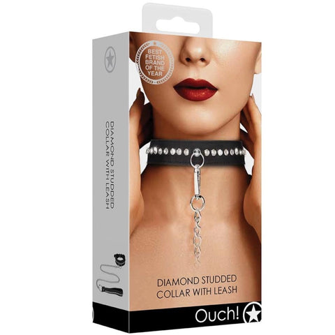 Shots America Ouch! Diamond Studded Collar With Leash - Extreme Toyz Singapore - https://extremetoyz.com.sg - Sex Toys and Lingerie Online Store  Edit alt text