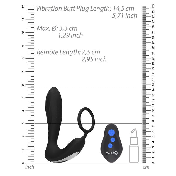 Shots America Ouch! Remote Controlled Rechargeable E-Stim & Vibrating Butt Plug with Cock Ring - Extreme Toyz Singapore - https://extremetoyz.com.sg - Sex Toys and Lingerie Online Store