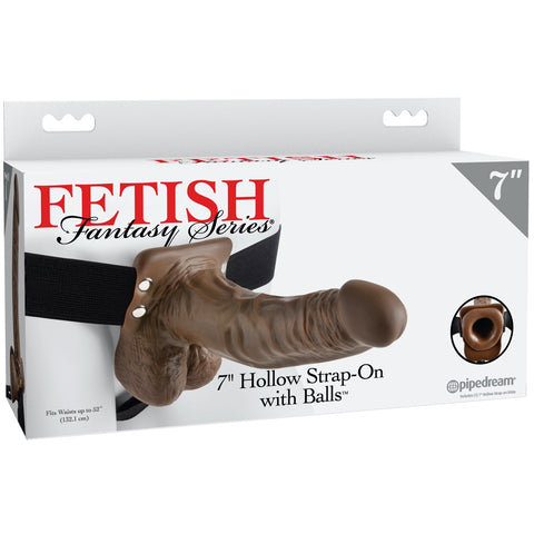 Pipedream Fetish Fantasy Series 7" Hollow Strap-On with Balls (Brown) - Extreme Toyz Singapore - https://extremetoyz.com.sg - Sex Toys and Lingerie Online Store