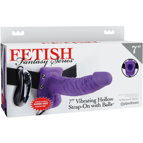 Pipedream Fetish Fantasy Series 7" Vibrating Hollow Strap-On with Balls (Purple) - Extreme Toyz Singapore - https://extremetoyz.com.sg - Sex Toys and Lingerie Online Store