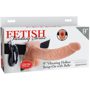 Pipedream Fetish Fantasy Series 9" Vibrating Hollow Strap-On with Balls (Light) - Extreme Toyz Singapore - https://extremetoyz.com.sg - Sex Toys and Lingerie Online Store