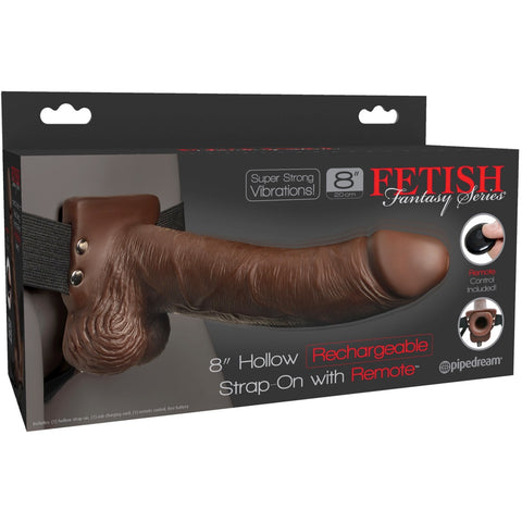 Pipedream Fetish Fantasy Series 8" Rechargeable Hollow Strap-On with Remote (Brown) - Extreme Toyz Singapore - https://extremetoyz.com.sg - Sex Toys and Lingerie Online Store