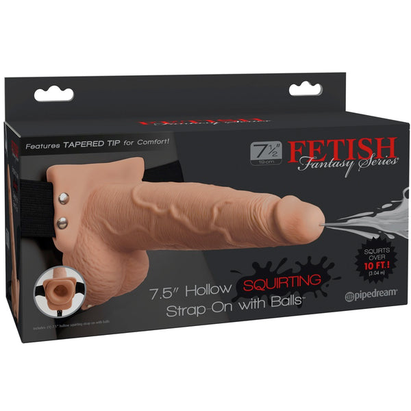 Pipedream Fetish Fantasy Series 7" Squirting Hollow Strap-on with Balls (Light) - Extreme Toyz Singapore - https://extremetoyz.com.sg - Sex Toys and Lingerie Online Store