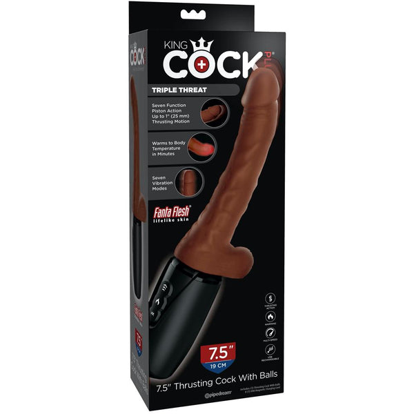 Pipedream King Cock Plus 7.5" Thrusting Cock with Balls - Brown - Extreme Toyz Singapore - https://extremetoyz.com.sg - Sex Toys and Lingerie Online Store