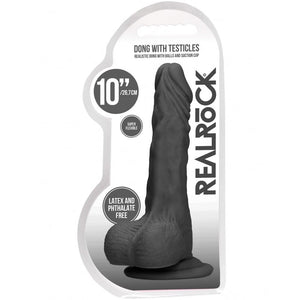 Shots America RealRock 10" Dong with Testicles - Black -  Extreme Toyz Singapore - https://extremetoyz.com.sg - Sex Toys and Lingerie Online Store