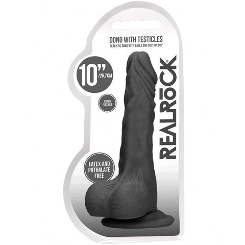 Shots America RealRock 10" Dong with Testicles - Black -  Extreme Toyz Singapore - https://extremetoyz.com.sg - Sex Toys and Lingerie Online Store
