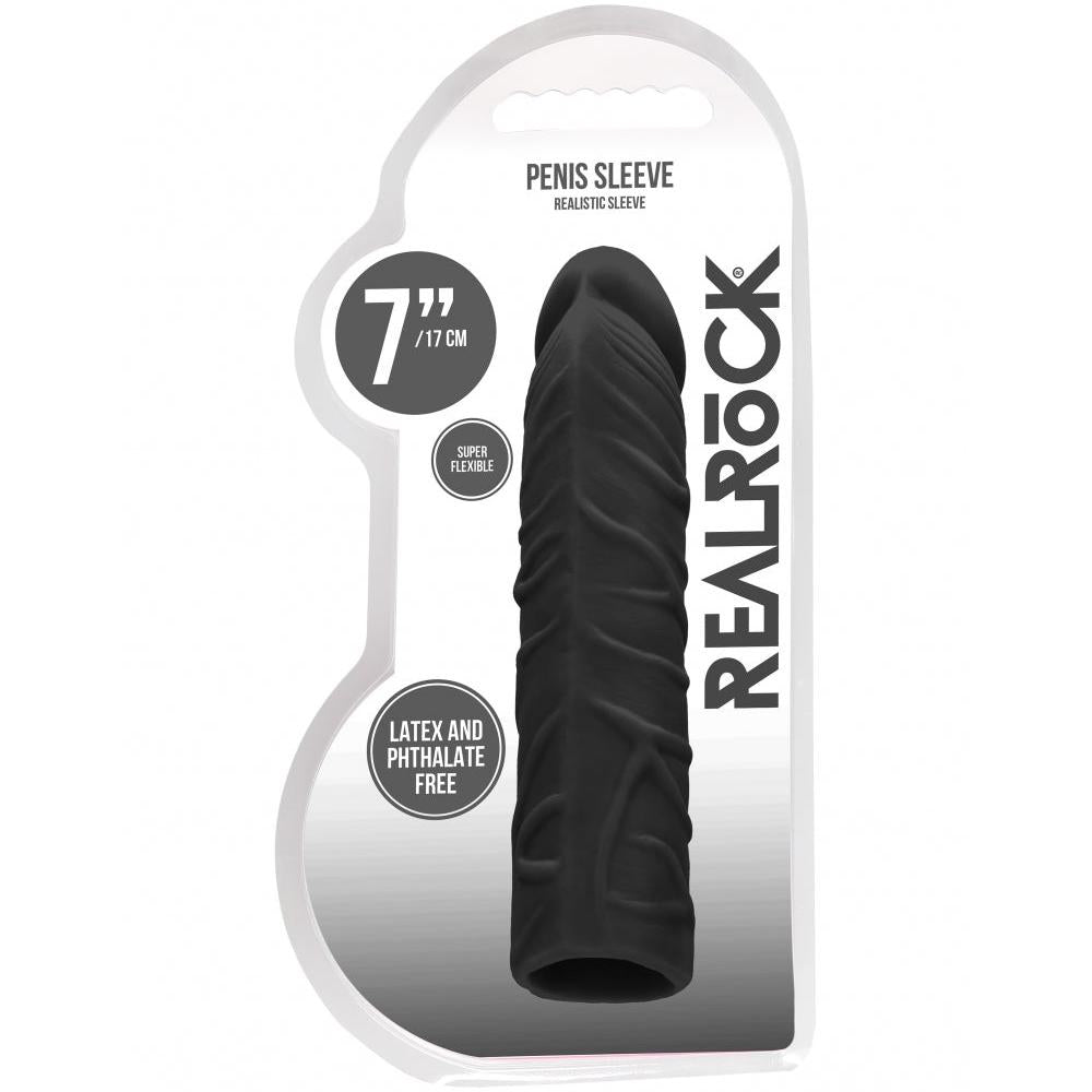 Shots America RealRock 7" Penis Sleeve - Black - Extreme Toyz Singapore - https://extremetoyz.com.sg - Sex Toys and Lingerie Online Store