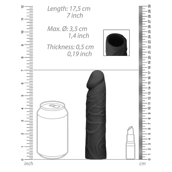 Shots America RealRock 7" Penis Sleeve - Black - Extreme Toyz Singapore - https://extremetoyz.com.sg - Sex Toys and Lingerie Online Store