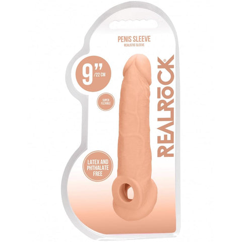 Shots America RealRock 9" Penis Sleeve with Ring - Flesh - Extreme Toyz Singapore - https://extremetoyz.com.sg - Sex Toys and Lingerie Online Store