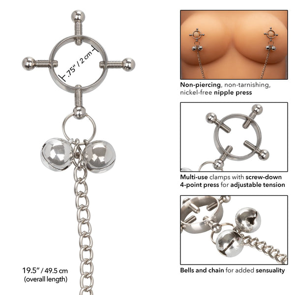 CalExotics  Nipple Grips 4-Point Nipple Press with Bells - Extreme Toyz Singapore - https://extremetoyz.com.sg - Sex Toys and Lingerie Online Store - Bondage Gear / Vibrators / Electrosex Toys / Wireless Remote Control Vibes / Sexy Lingerie and Role Play / BDSM / Dungeon Furnitures / Dildos and Strap Ons  / Anal and Prostate Massagers / Anal Douche and Cleaning Aide / Delay Sprays and Gels / Lubricants and more...