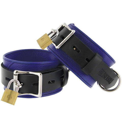 Strict Leather Blue and Black Deluxe Locking Ankle Cuffs Extreme Toyz Singapore