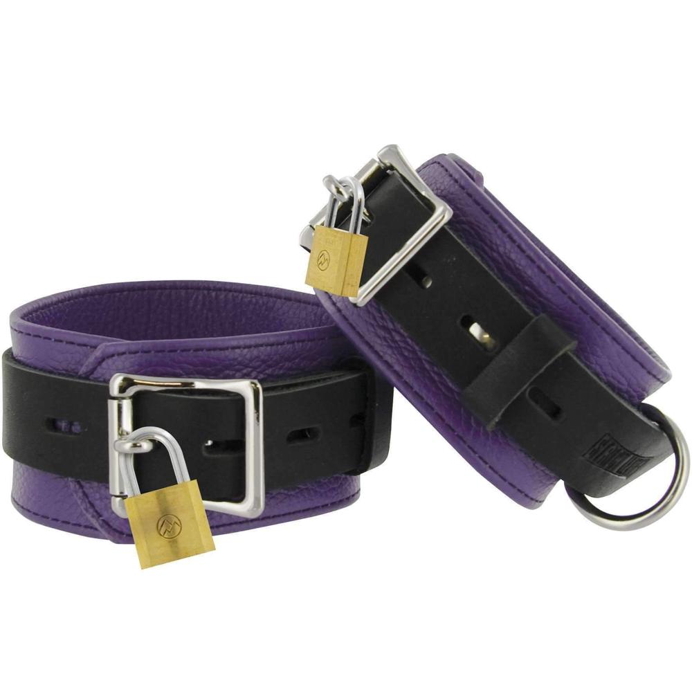 Strict Leather Purple and Black Deluxe Locking Ankle Cuffs Extreme Toyz Singapore