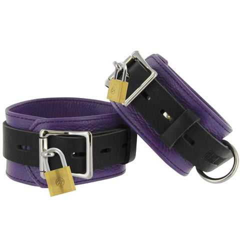 Strict Leather Purple and Black Deluxe Locking Wrist Cuffs Extreme Toyz Singapore
