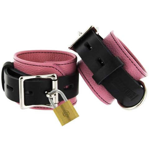 Strict Leather Pink and Black Deluxe Locking Ankle Cuffs Extreme Toyz Singapore