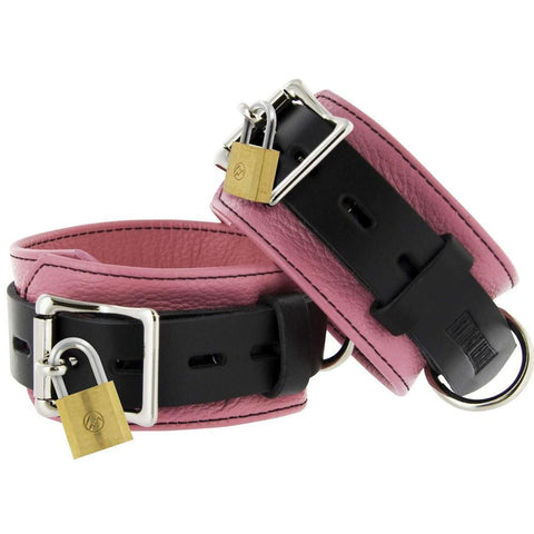 Strict Leather Pink and Black Deluxe Locking Wrist Cuffs Extreme Toyz Singapore