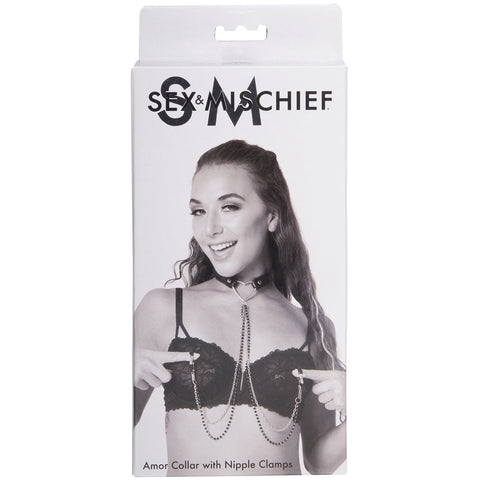 Sportsheets Sex And Mischief Amor Collar with Nipple Clamps - Extreme Toyz Singapore - https://extremetoyz.com.sg - Sex Toys and Lingerie Online Store