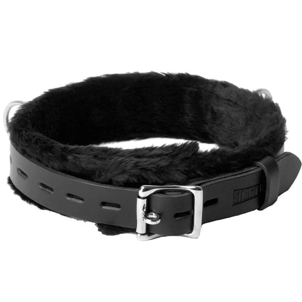 Strict Leather Narrow Fur Lined Locking Collar