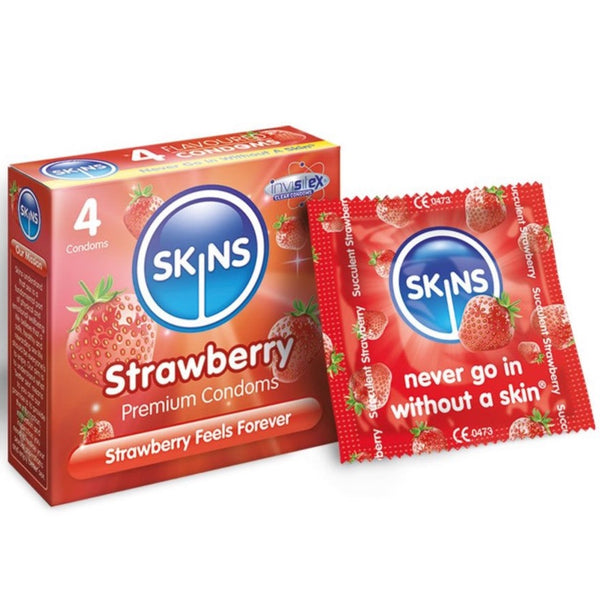 Skins Strawberry Condoms - 4 Pack - Extreme Toyz Singapore - https://extremetoyz.com.sg - Sex Toys and Lingerie Online Store