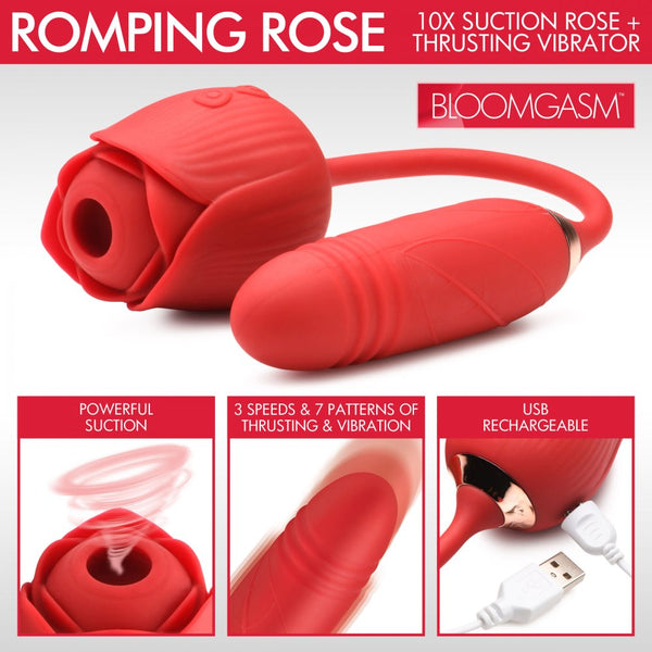 Inmi Bloomgasm 10X Romping Rose Suction and Thrusting Rechargeable Vibrator - Extreme Toyz Singapore - https://extremetoyz.com.sg - Sex Toys and Lingerie Online Store - Bondage Gear / Vibrators / Electrosex Toys / Wireless Remote Control Vibes / Sexy Lingerie and Role Play / BDSM / Dungeon Furnitures / Dildos and Strap Ons  / Anal and Prostate Massagers / Anal Douche and Cleaning Aide / Delay Sprays and Gels / Lubricants and more...