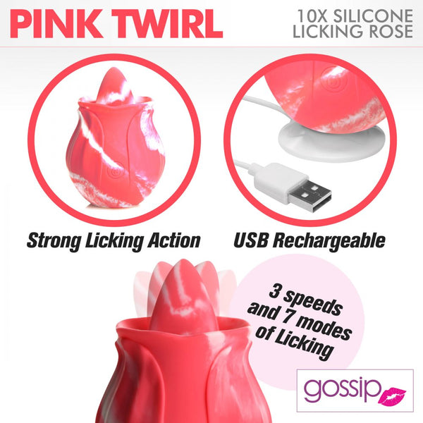 Curve Novelties Gossip 10X Cum Into Bloom Pink Twirl Licking Rose Rechargeable Clitoral Vibrator -     Extreme Toyz Singapore - https://extremetoyz.com.sg - Sex Toys and Lingerie Online Store